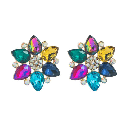 Fashion New Simple Shiny Alloy Diamond Flower Women'S Earrings Wholesale