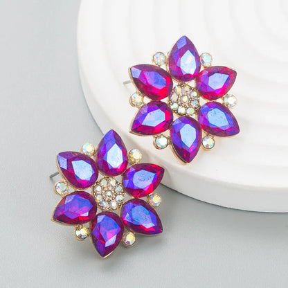 Fashion New Simple Shiny Alloy Diamond Flower Women'S Earrings Wholesale