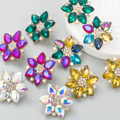 Fashion New Simple Shiny Alloy Diamond Flower Women'S Earrings Wholesale