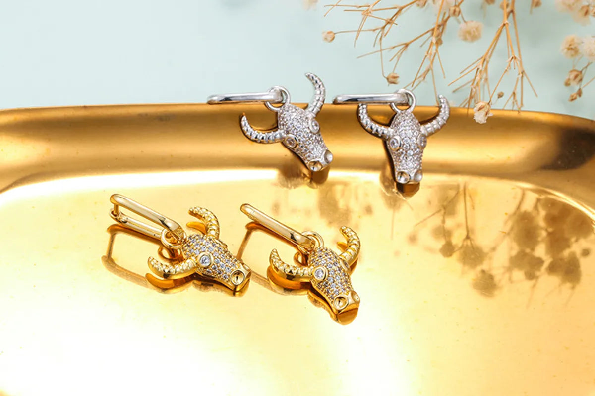 Fashion New Style Diamond Bull Head Earrings