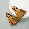 Fashion New Tassel Leather Horsehair Print Leopard Earrings