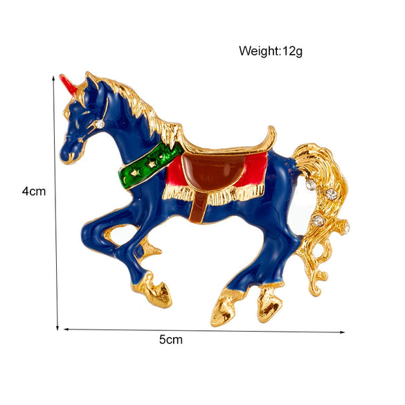 Fashion Niche Creative Retro High End Sense Alloy Oil Drop Enamel War Horse Animal Design Clothing Brooch