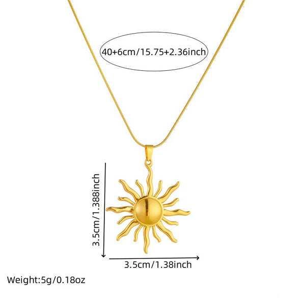 Fashion Niche Design Gold Plated Stainless Steel Sun Totem Pendant Snake Bone Chain Jewelry Necklace For Women
