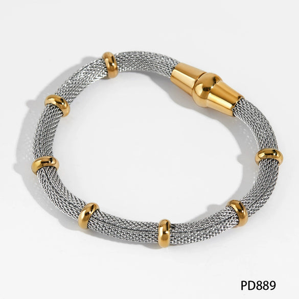 Fashion Niche Design Magnetic Bracelet Necklace With Metallic Mesh Pattern Made Of Round Stainless Steel And Electroplated