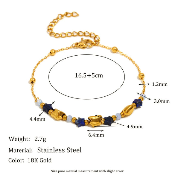 Fashion Niche Design Personality Creative Women's Stainless Steel 18K Gold Plated Bead Fivepointed Star Geometric Bracelet