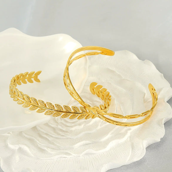 Fashion Niche Design Stainless Steel Gold Plated Wheat Ear Shape Open Bracelet Jewelry
