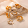 Fashion Niche Design 316L Stainless Steel Goldplated Ring Earrings Jewelry Set For Women