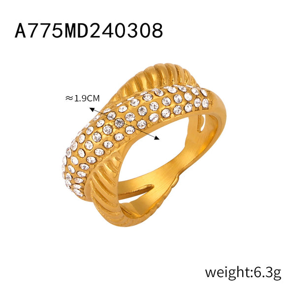Fashion Niche Design 316L Stainless Steel Goldplated Ring Earrings Jewelry Set For Women
