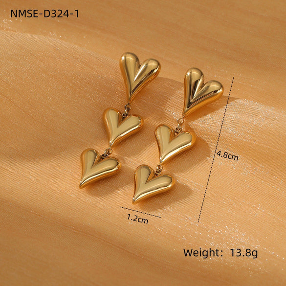 Fashion Niche Design Titanium Steel Heart Earrings For Women With Electroplating Treatment