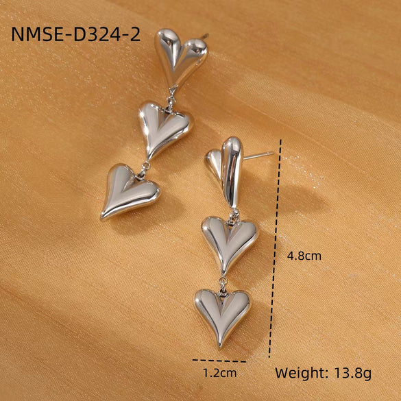 Fashion Niche Design Titanium Steel Heart Earrings For Women With Electroplating Treatment