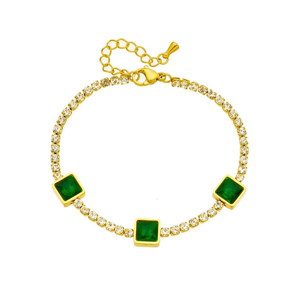 Fashion Niche Diamond Square Emerald Gem Pendant Titanium Steel Jewelry Bracelet With Geometric Pattern And Electroplating Treatment