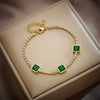 Fashion Niche Diamond Square Emerald Gem Pendant Titanium Steel Jewelry Bracelet With Geometric Pattern And Electroplating Treatment