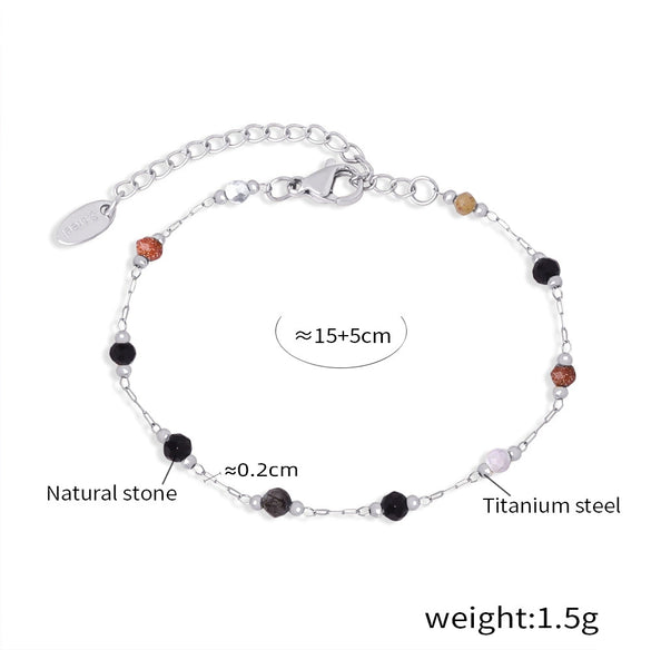 Fashion Niche Geometric Natural Stone Beaded Titanium Steel Electroplated Jewelry Suit For Unisex