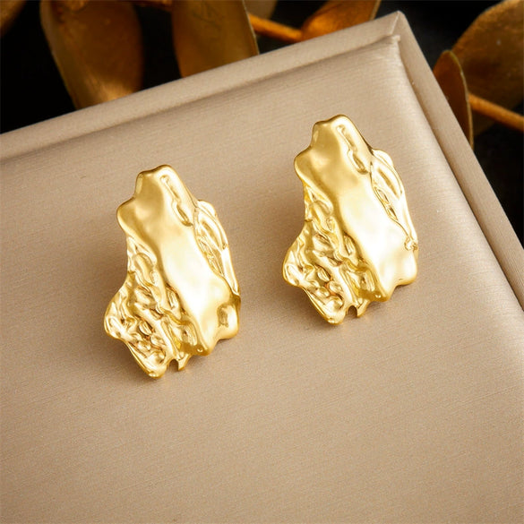 Fashion Niche Irregular Glossy Geometric Goldplated Stainless Steel Earrings Accessories