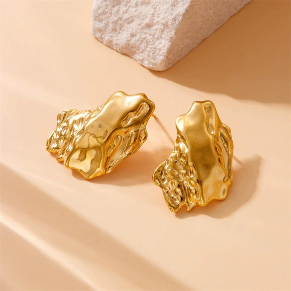 Fashion Niche Irregular Glossy Geometric Goldplated Stainless Steel Earrings Accessories