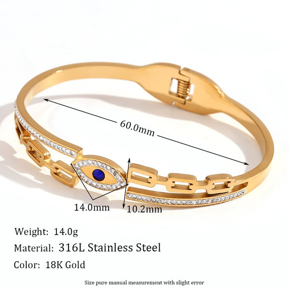 Fashion Niche Popular Stainless Steel Bracelet 18K Gold Plated Microset Devil's Eye Spring Buckle Geometric Style