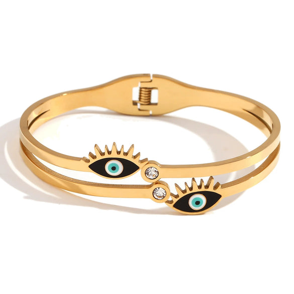 Fashion Niche Popular Stainless Steel Bracelet 18K Gold Plated Microset Devil's Eye Spring Buckle Geometric Style