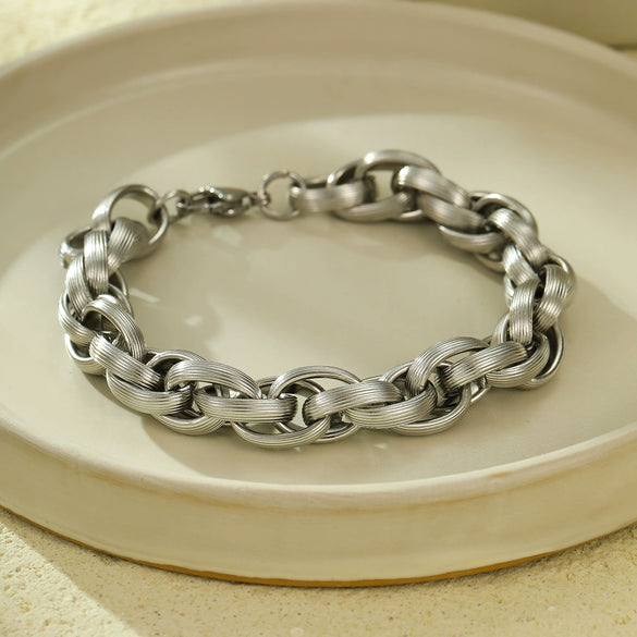 Fashion Niche Stainless Steel And Titanium Steel Twist Wrapped Hiphop Style Bracelet For Men And Women With Electroplating Treatment