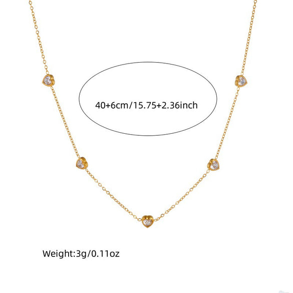 Fashion Niche Transparent Love Accessories Gold Plated Stainless Steel Chain Bracelet Earrings Necklace Set With Rhinestones Love Water Drops Bells Pattern Electroplating