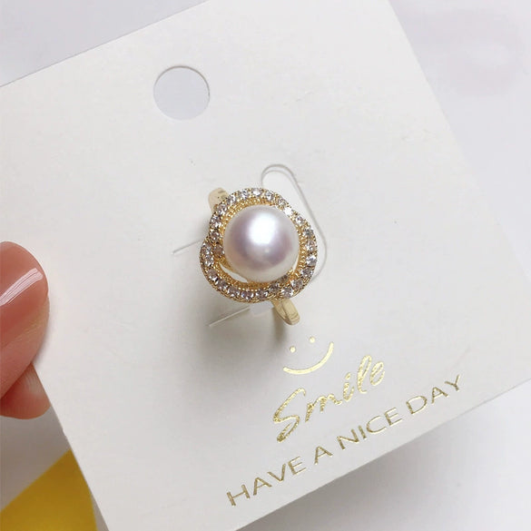 Fashion Noble Freshwater Pearl Zircon Women's Copper Gold Plated Ring