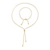 Fashion Nonfading Round Bead Pull Buckle Titanium Steel 18K Gold Plated Tassel Necklace Bracelet Anklet Jewelry Suit With Electroplating