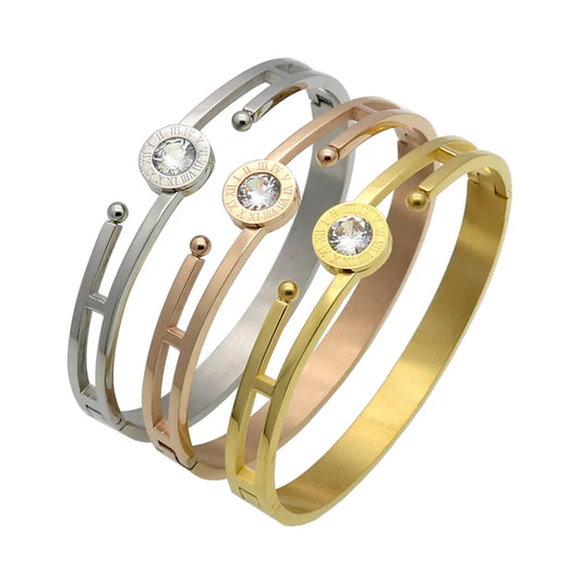 Fashion Number Titanium Steel Inlay Rhinestones Bangle