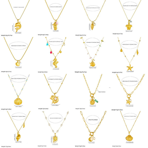 Fashion Ocean Series Accessories Stainless Steel Goldplated Animal Zodiac Starfish Shell Butterfly Pendant Necklace With O Word Chain