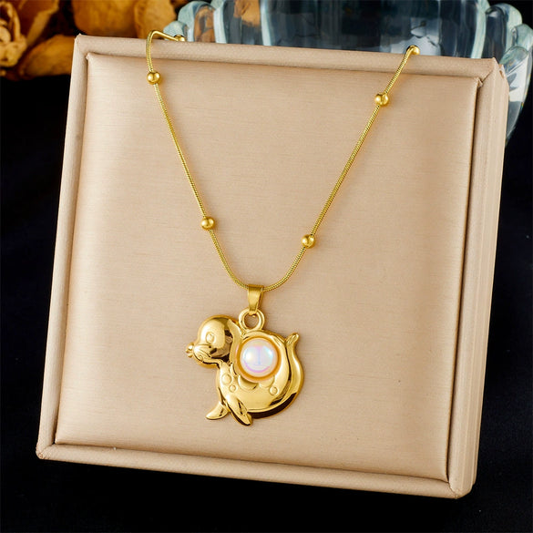 Fashion Ocean Series Accessories Stainless Steel Goldplated Animal Zodiac Starfish Shell Butterfly Pendant Necklace With O Word Chain
