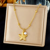 Fashion Ocean Series Accessories Stainless Steel Goldplated Animal Zodiac Starfish Shell Butterfly Pendant Necklace With O Word Chain