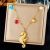 Fashion Ocean Series Accessories Stainless Steel Goldplated Animal Zodiac Starfish Shell Butterfly Pendant Necklace With O Word Chain