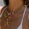 Fashion Ocean Style Stainless Steel Stacked Starfish And Conch Animal Geometric Necklace With Electroplating