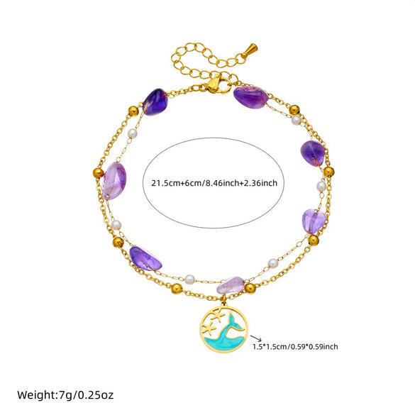 Fashion Ocean Wind Stainless Steel Beaded Chain Stacked Women's Anklet With Animal And Zodiac Shapes