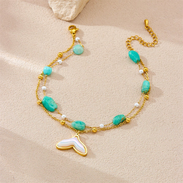 Fashion Ocean Wind Stainless Steel Beaded Chain Stacked Women's Anklet With Animal And Zodiac Shapes