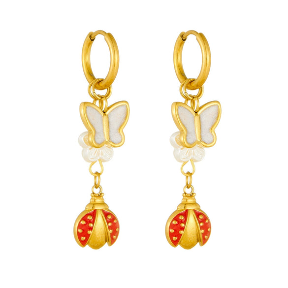 Fashion Oil Dripping Cartoon Insect Pattern Stainless Steel Electroplated Hanging Earrings For Women