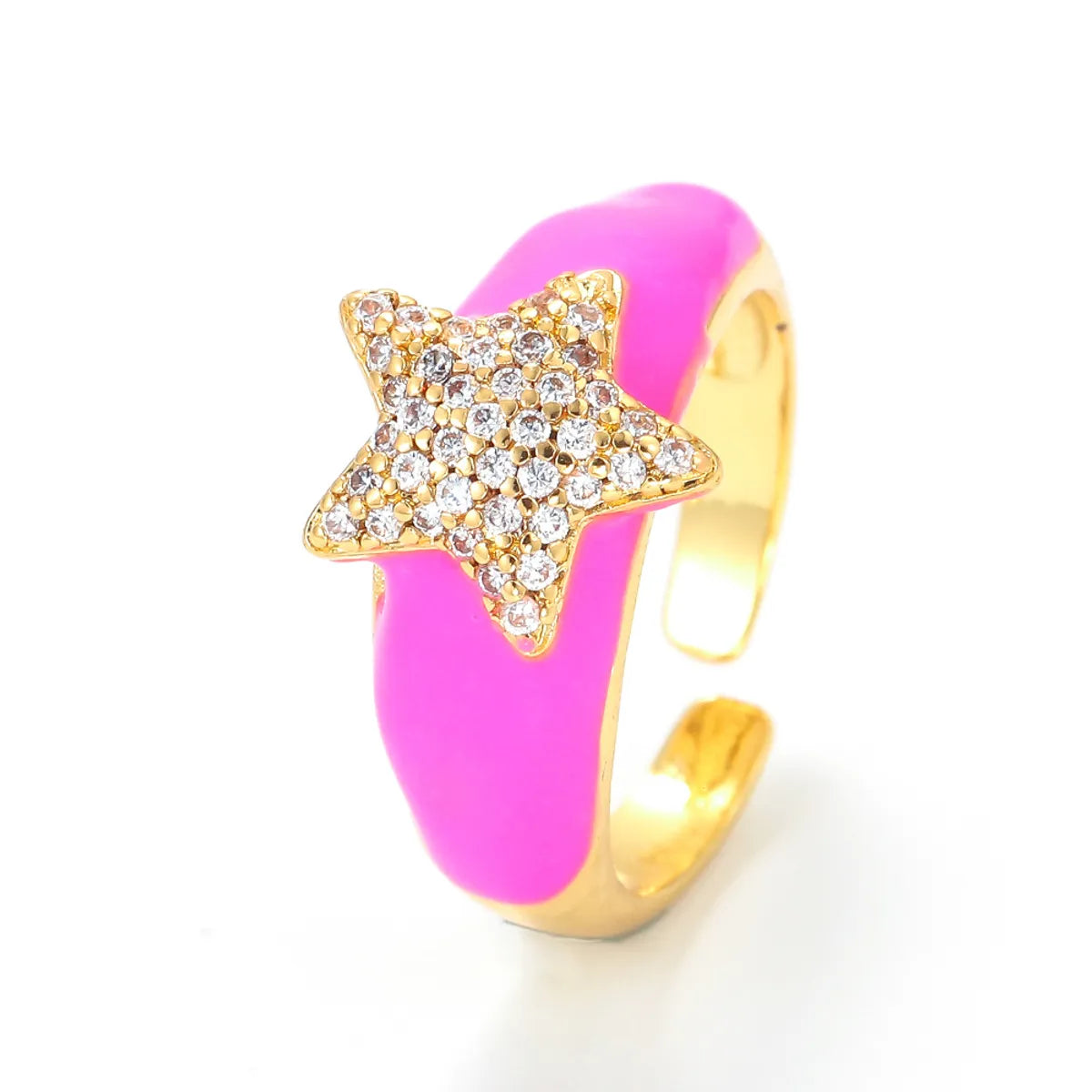 Fashion Oil Drop Five-pointed Star Opening Inlaid Zircon Copper Ring Wholesale Gooddiy