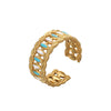 Fashion Oil Dropping Titanium Steel Open Ring With Gold Plated Leaves And Small Flower Design Jewelry