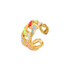 Fashion Oil Dropping Titanium Steel Open Ring With Gold Plated Leaves And Small Flower Design Jewelry