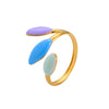 Fashion Oil Dropping Titanium Steel Open Ring With Gold Plated Leaves And Small Flower Design Jewelry