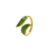 Fashion Oil Dropping Titanium Steel Open Ring With Gold Plated Leaves And Small Flower Design Jewelry