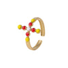 Fashion Oil Dropping Titanium Steel Open Ring With Gold Plated Leaves And Small Flower Design Jewelry