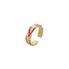 Fashion Oil Dropping Titanium Steel Open Ring With Gold Plated Leaves And Small Flower Design Jewelry