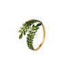 Fashion Oil Dropping Titanium Steel Open Ring With Gold Plated Leaves And Small Flower Design Jewelry