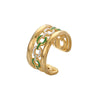 Fashion Oil Dropping Titanium Steel Open Ring With Gold Plated Leaves And Small Flower Design Jewelry