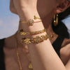 Fashion Ol Style Heart Shape Stainless Steel 18K Gold Plated Spring Buckle Bracelet With 5A Zircon