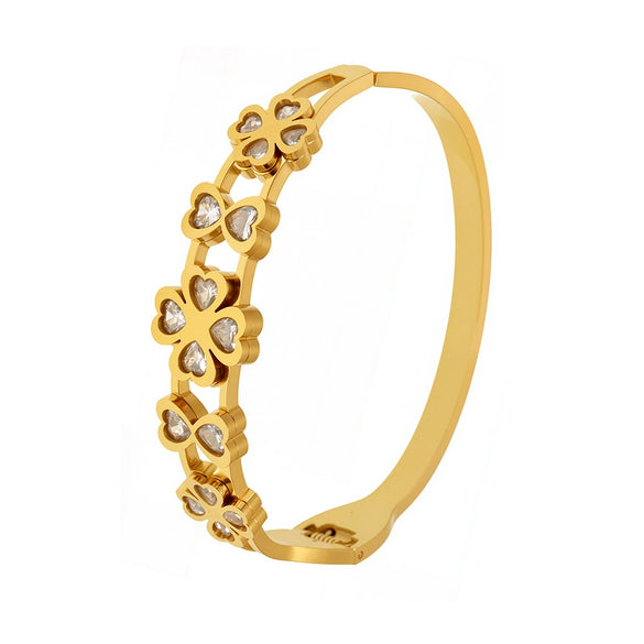 Fashion Ol Style Heart Shape Stainless Steel 18K Gold Plated Spring Buckle Bracelet With 5A Zircon