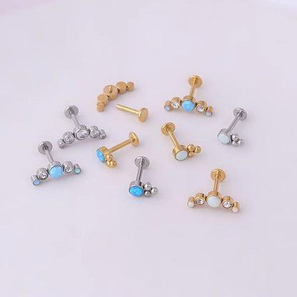 Fashion Opal Labret Rod Internal Thread Ear Bone Stud Stainless Steel Piercing Jewelry