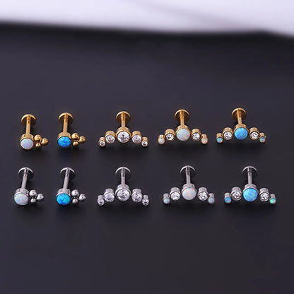 Fashion Opal Labret Rod Internal Thread Ear Bone Stud Stainless Steel Piercing Jewelry