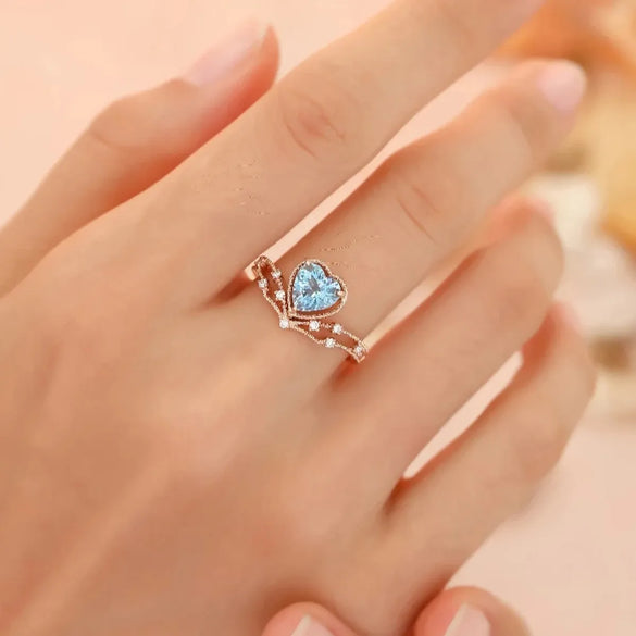 Tik Tok Live Stream Drainage Welfare Colored Gems Open Ring Ins Wind Saint Mary Topaz Blue Love Heart Ring For Women