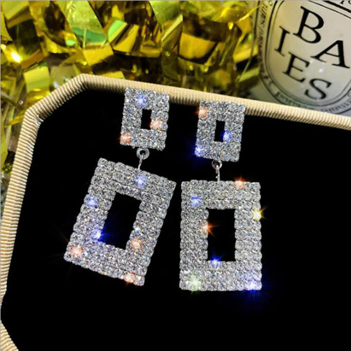 Fashion Ornament Geometric Square Shaped Rhinestone Alloy Earring