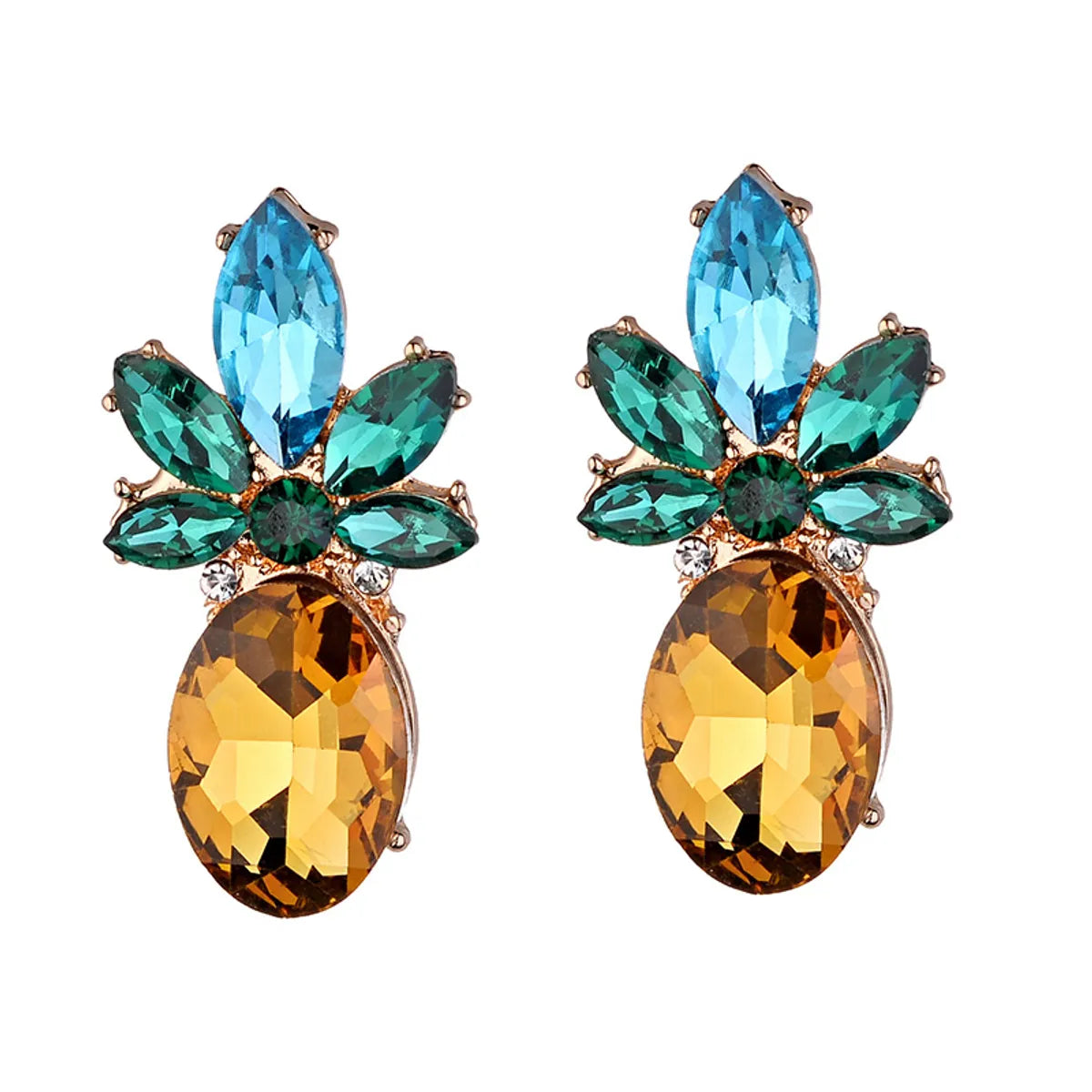 Fashion Ornament Horse Eye Crystal Pineapple Shaped Alloy Stud Earrings